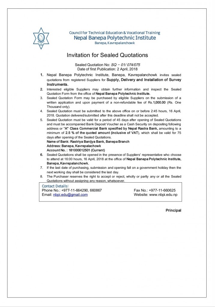 Invitation for sealed quotation