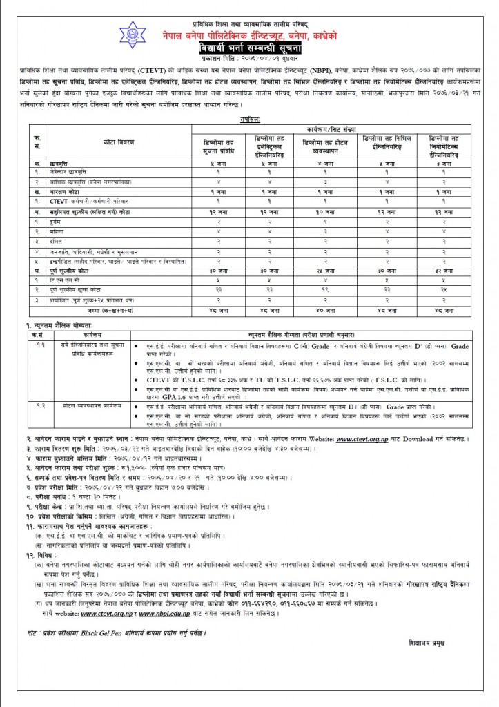 Admission notice